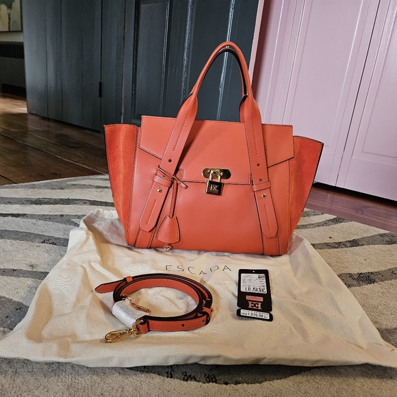 ESCADA Orange Leather and Suede Handbag - Picture 4 of 11